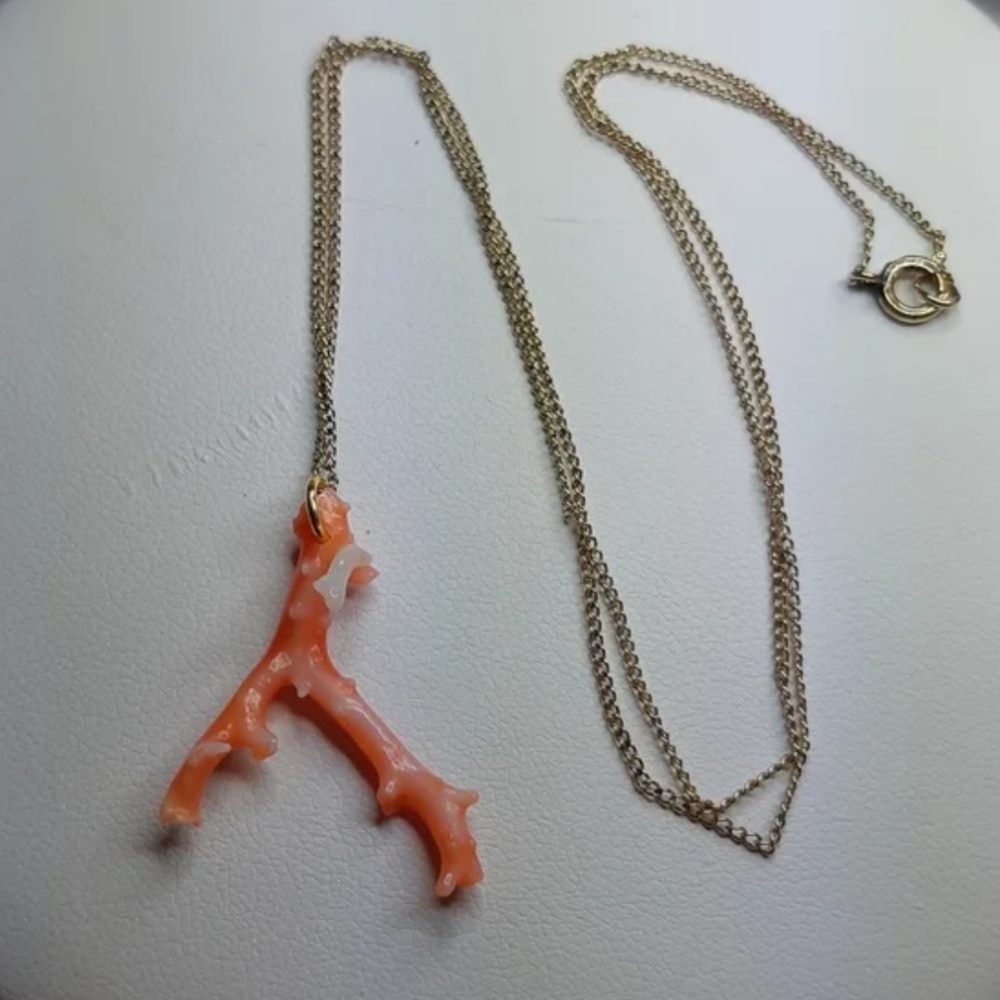 12 K Gold Fill (Sterling Silver) Genuine Coral Necklace